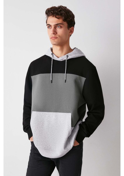 Clyde Erkek Bloklu Kapüşonlu Kordonlu Içi Polarlı Yeşil Sweatshirt