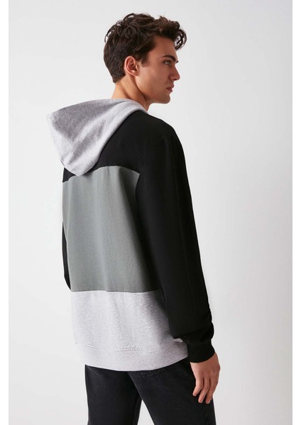 Clyde Erkek Bloklu Kapüşonlu Kordonlu Içi Polarlı Yeşil Sweatshirt