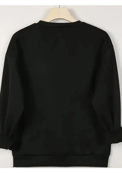 24 Kasım Öğretmenler Günü Baskılı Bisiklet Yaka Oversize Siyah Sweatshirt