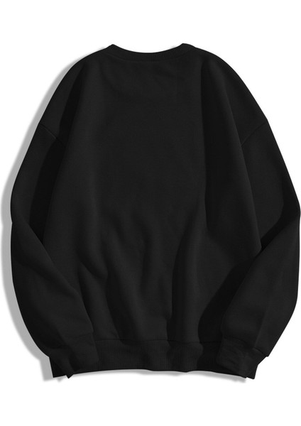 10 Kasım Atatürk Baskılı Bisiklet Yaka Oversize Siyah Beyaz Sweatshirt