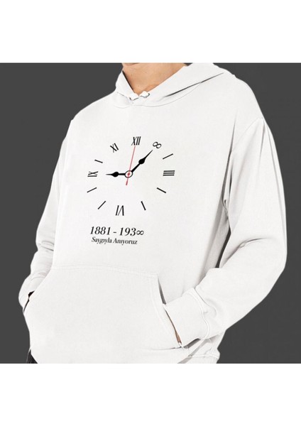 10 Kasım Atatürk Baskılı Hoodie Kapüşonlu Kanguru Cep Oversize Siyah Sweatshirt