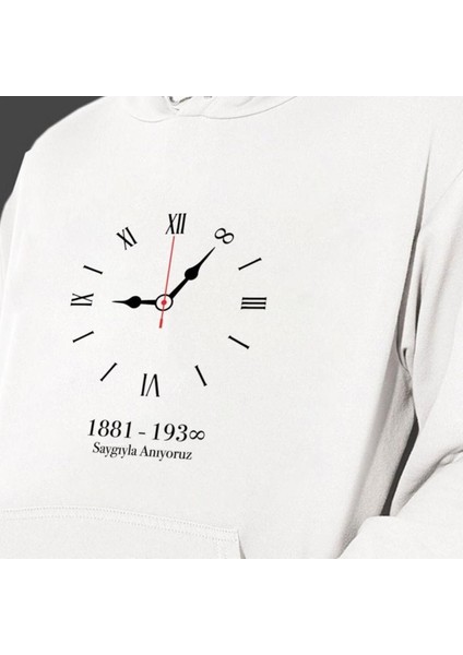 10 Kasım Atatürk Baskılı Hoodie Kapüşonlu Kanguru Cep Oversize Siyah Sweatshirt