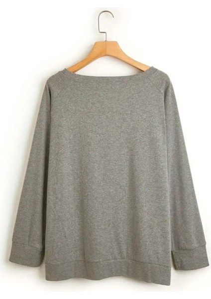24 Kasım Öğretmenler Günü Baskılı Bisiklet Yaka Oversize Gri Sweatshirt