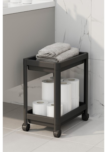 2 Katlı Tekerlekli Düzenleyici Raf - Banyo Dolabı Mutfak Tezgah Ve Evye Altı Düzenleyici Siyah fiyatları