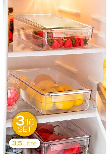3lü 3,5 Litre Kapaklı Mini Buzdolabı Dolapiçi Düzenleyici Organizer