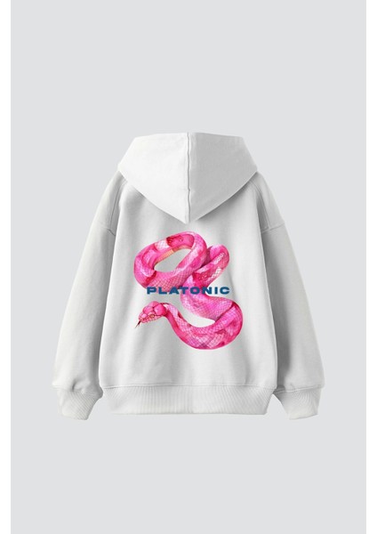 Platonic Baskılı Oversize Unisex Premium Beyaz Hoodie