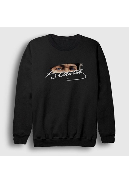 10 Kasım Atatürk Baskılı Bisiklet Yaka Oversize Siyah Beyaz Sweatshirt