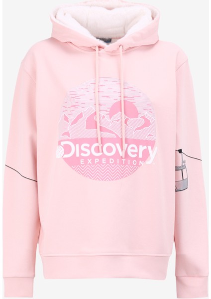 Açık Pembe Kadın Kapüşon Yaka Relaxed Fit Baskılı Sweatshirt D4WL-SWT3001