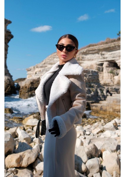 Peluş Kaplama Süet Crop Kaban