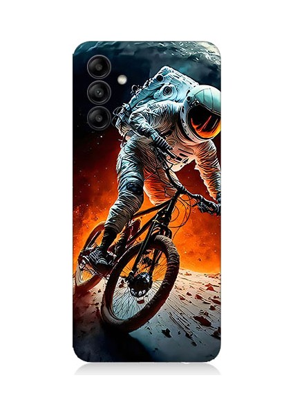 Samsung Galaxy M14 Uyumlu Uzayda Bisiklet Desenli Silikon Kılıf