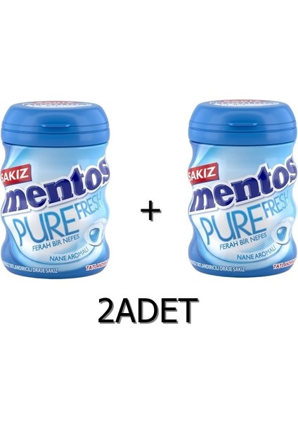 Mentos Pure Fresh Nane Aromalı Sakız - Şekersiz(Tatlandırıcılı) 60G (2 Adet)