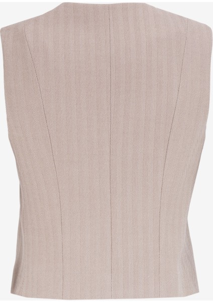 Bej Kadın V Yaka Basic Fit Yelek F4WL-YLK0229