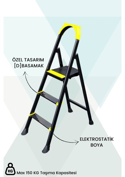 Banyo Alp Siyah 2+1 Metal Basamaklı Katlanabilir Merdiven