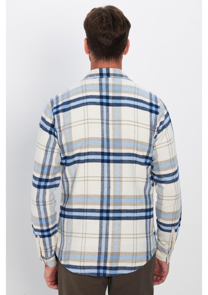 Slim Fit Kapaklı Tek Cep Çıtçıtlı Düğme Kareli Oduncu Erkek Gömlek
