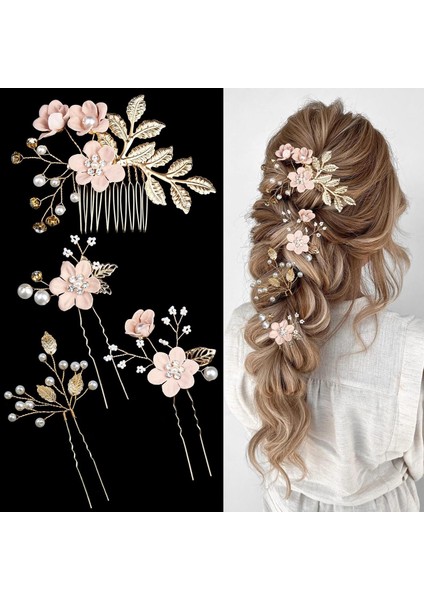 Adet Gelin Çiçek Düğün Saç Klipleri, Saç Klipleri Headdresses Altın Düğün Saç Aksesuarları Nedime Kadın Kızlar (Yurt Dışından) modelleri