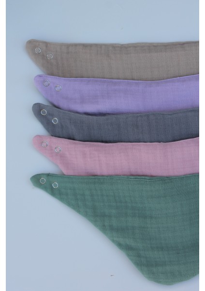 %100 Pamuklu 8 Kat Muslin Kumaş Çift Çıtçıtlı 5'li Bebek Mama Önlüğü/ağız Mendili