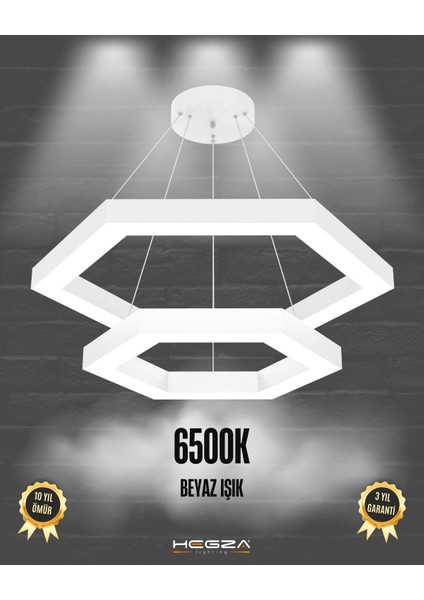 Hexagon Piramit (Beyaz Kasa, Beyaz Işık) Ledli Modern Sarkıt LED Avize