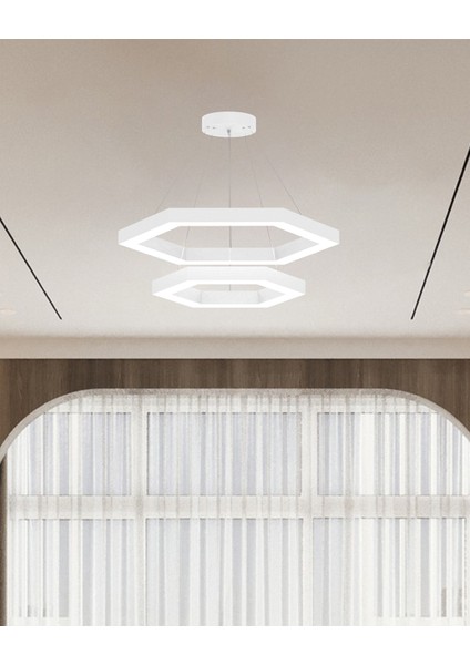 Hexagon Piramit (Beyaz Kasa, Beyaz Işık) Ledli Modern Sarkıt LED Avize