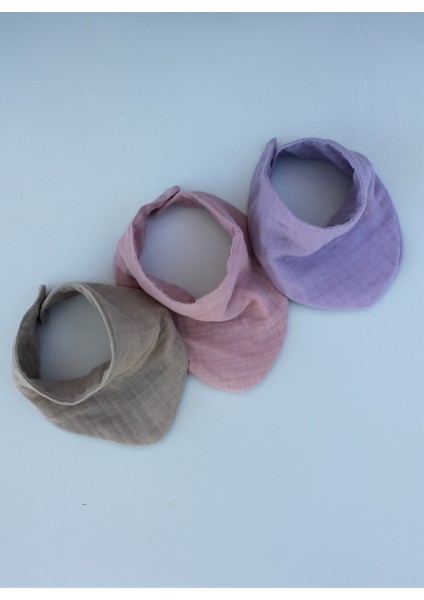 Pamuklu 8 Kat Muslin Kumaş Çift Çıtçıtlı 3'lü Bebek Mama Önlüğü/ağız Mendili Fular