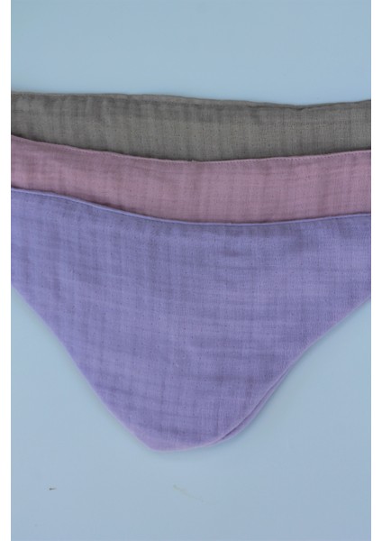 Pamuklu 8 Kat Muslin Kumaş Çift Çıtçıtlı 3'lü Bebek Mama Önlüğü/ağız Mendili Fular