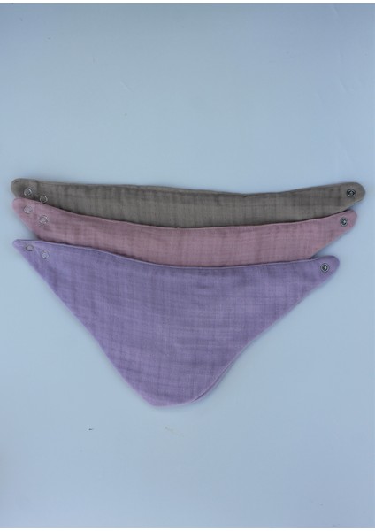 Pamuklu 8 Kat Muslin Kumaş Çift Çıtçıtlı 3'lü Bebek Mama Önlüğü/ağız Mendili Fular