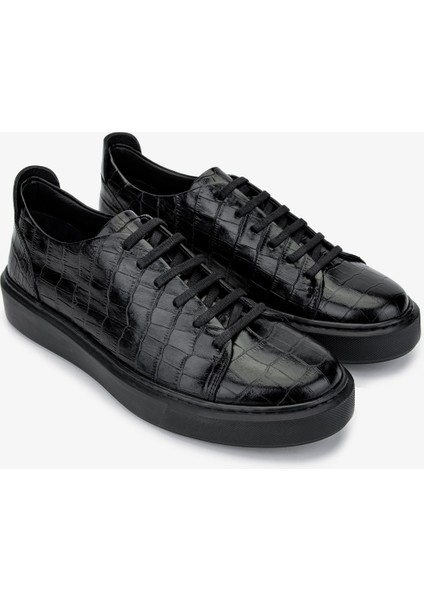 Erkek Deri Siyah Kroko Sneakers 537 3467 Erk Ayk SK24-25 Sıyah Kroko