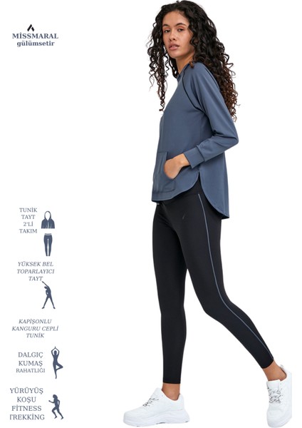 Kadın Eşofman Takım Antrasit/siyah Spor Tunik & Toparlayıcı Tayt Dalgıç Kumaş Sports And Casual 13060 modelleri