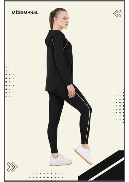 Kadın Eşofman Takım Siyah/beyaz Spor Tunik & Toparlayıcı Tayt Dalgıç Kumaş Sports And Casual 13060 modelleri