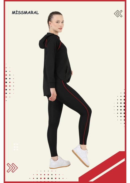Kadın Eşofman Takım Siyah/kırmızı Spor Tunik & Toparlayıcı Tayt Dalgıç Kumaş Sports And Casual 13060 indirimleri