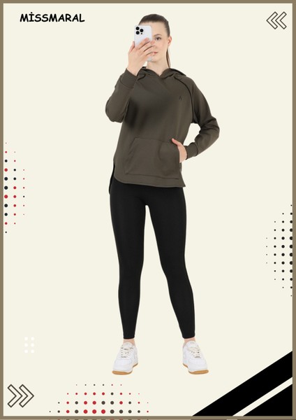 Kadın Eşofman Takım Haki Rengi Spor Tunik & Toparlayıcı Tayt Dalgıç Kumaş Sports And Casual 13060