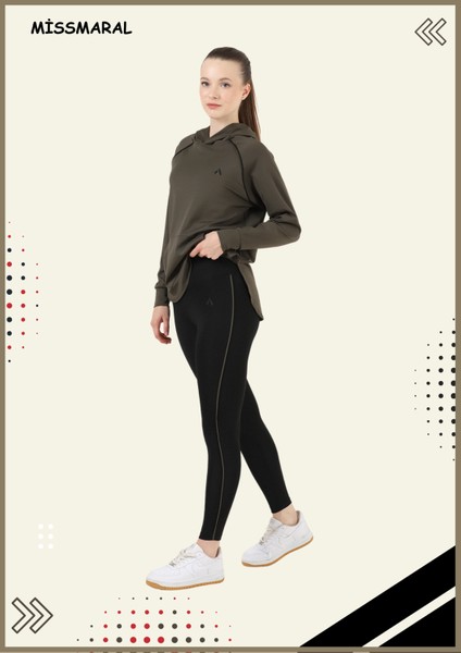 Kadın Eşofman Takım Haki Rengi Spor Tunik & Toparlayıcı Tayt Dalgıç Kumaş Sports And Casual 13060 fiyatları