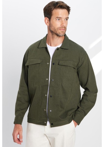 Erkek Relax Fit Rahat Kesim Oduncu Apaş Yaka Çift Cepli Kapaklı Düz Haki Kışlık Gömlek fiyatları
