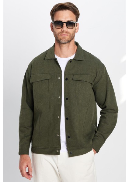 Erkek Relax Fit Rahat Kesim Oduncu Apaş Yaka Çift Cepli Kapaklı Düz Haki Kışlık Gömlek modelleri