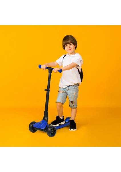 Lisanslı L3 Kolay Katlanabilir Işıklı Orta Gövde ve Işıklı Tekerlekli Çocuk Scooter Mavi