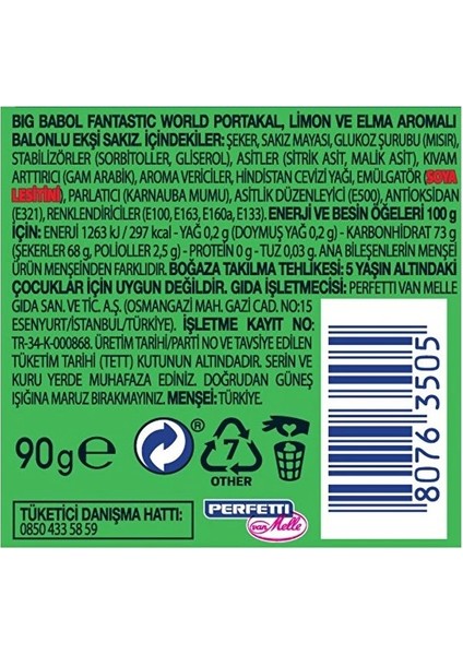Big Babol Fantastic World Portakal, Limon ve Elma Aromalı Ekşi Sakız 90G modelleri