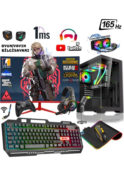 Panter X80 Ryzen 5 5600 32GB Ram 1 Tb M.2 Nvme 8gb RTX4060 24" 165Hz Sıvı Soğutmalı Masaüstü Oyuncu Bilgisayarı