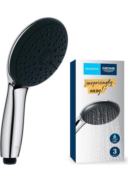 Vitalio Start 110 El Duşu 3 Akışlı (Masaj Yağmur & Jet) Smartswitch 110 mm Yuvarlak Duş Başlığı Silikon Halka Kireç Önleyici Sistem Krom 26031001