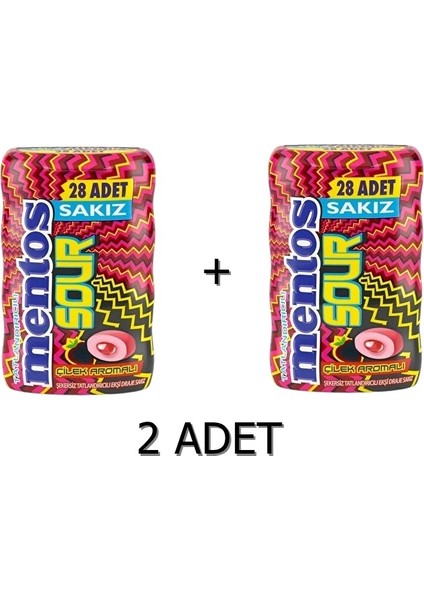 Mentos Sour Çilek Aromalı Şekersiz-Tatlandırıcılı Ekşi Draje Sakız 56G (2 Adet)