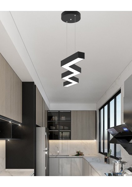 Sega (Siyah Kasa. Beyaz Işık) Ledli Modern Sarkıt Linear LED Avize Salon Mutfak Oturma Odası Yatak Odası Antre Hol LED