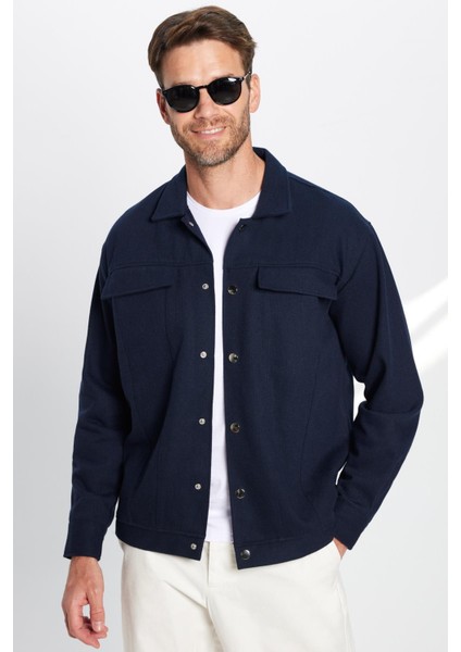 Erkek Relax Fit Rahat Kesim Oduncu Çift Cepli Kapaklı Lacivert Apaş Yaka Düz Kışlık Gömlek fiyatları