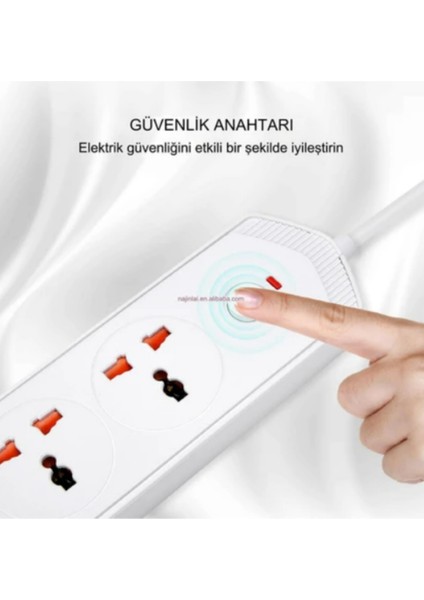 Bkl-17 Akım Korumalı 3000W Kapasiteli 10 Girişli 4 USB 2 Typ-C 4 Priz Girişli 2 Metre Kablo Uzunluklu Uzatma Grup Priz