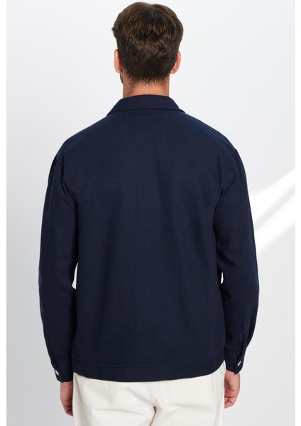 Erkek Relax Fit Rahat Kesim Oduncu Çift Cepli Kapaklı Lacivert Apaş Yaka Düz Kışlık Gömlek indirimleri