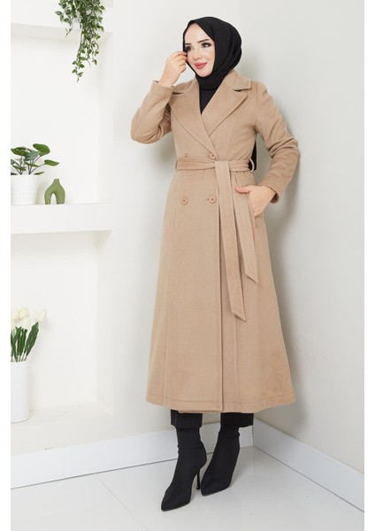 Kışlık Kadın Kaşe Kaban Çift Düğme Spor Model 125CM Araboy 57022