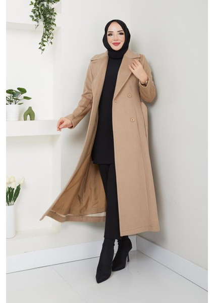 Kışlık Kadın Kaşe Kaban Çift Düğme Spor Model 125CM Araboy 57022 modelleri