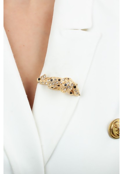 Bronz Renk Leopar Broş