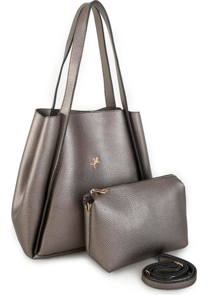 Kadın Büyük Boy Büzmeli Yavrulu Çıtçıtlı Tote Bag Omuz Çantası Gri fiyatları