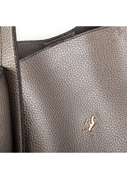 Kadın Büyük Boy Büzmeli Yavrulu Çıtçıtlı Tote Bag Omuz Çantası Gri modelleri