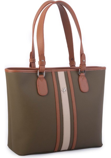 Kadın Omuz Çantası Spor Şık Ayarlanabilir Omuz Askılı Haki Taba Kum Lacste (33X27X12 cm )