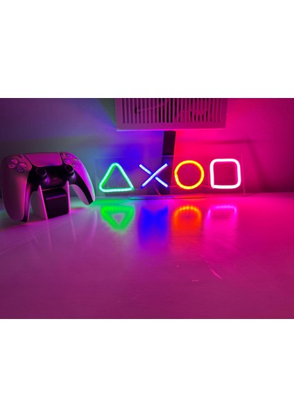 Playstation Şeklilli Neon LED Aydınlatma Dekorasyon Uzaktan Kumandalı