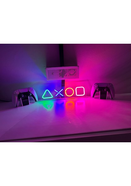 Playstation Şeklilli Neon LED Aydınlatma Dekorasyon Uzaktan Kumandalı